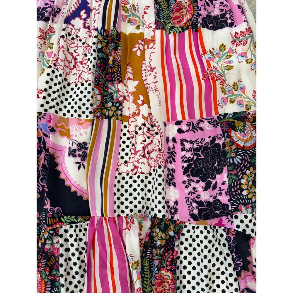 Anthropologie Ruffle Patchwork Dress Size 2 Colorful Boho Midi Short Sleeve - Picture 4 of 8